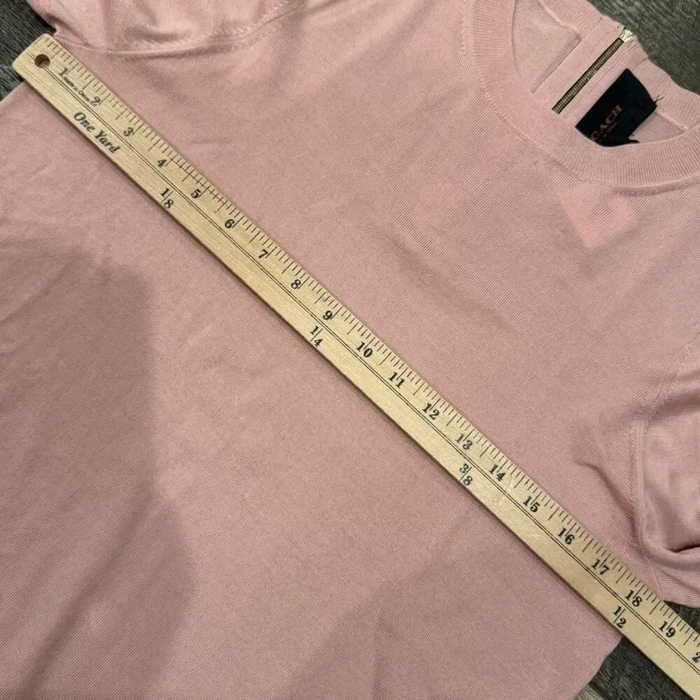 NWT FLAWED Coach Merino Wool Zip Back Deco Pink Crew Sweater Size Large